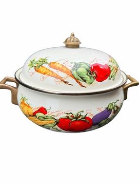Vintage 1990s Farmers Market Enamel Covered Casserole Pot Tabletops Unlimited